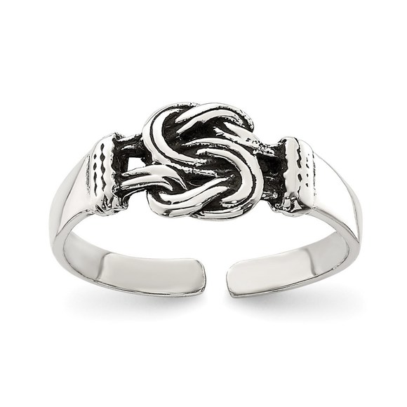 925 Sterling Silver Antiqued Celtic Love Knot Adjustable Toe Ring - Picture 1 of 6
